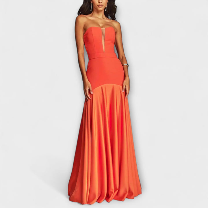 Off-Shoulder Maxi Dress with V-Neck