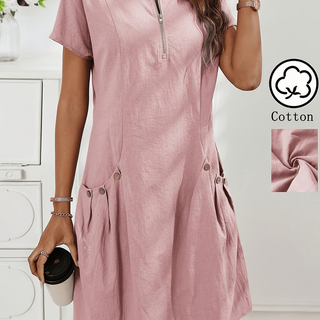 Women's Short Sleeves Zip Neck Summer Casual Dress