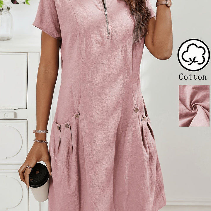 Women's Short Sleeves Zip Neck Summer Casual Dress