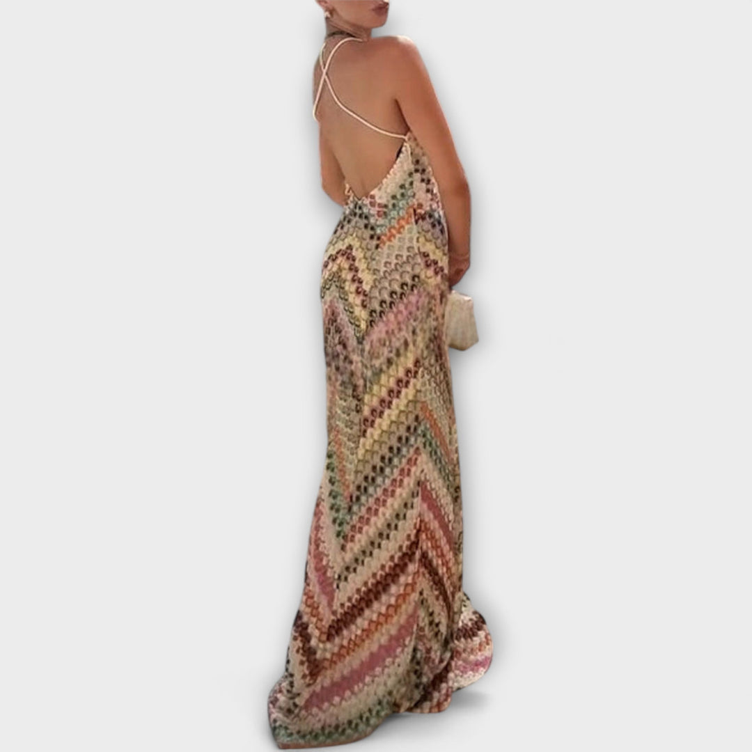 Colorful Herringbone Pattern Maxi Dress