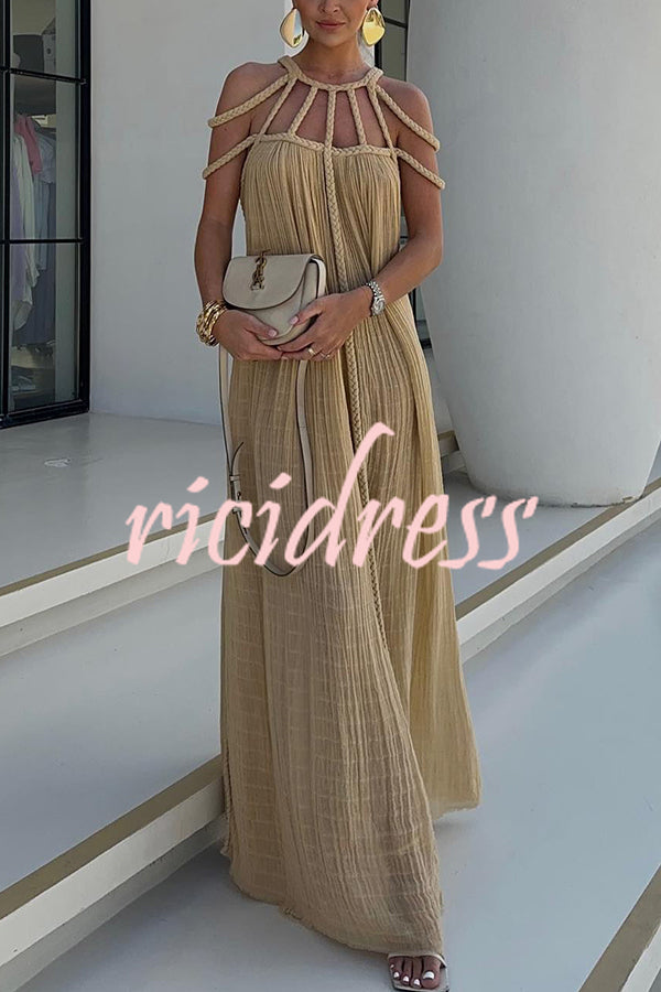 BRAIDED LINEN MAXI DRESS