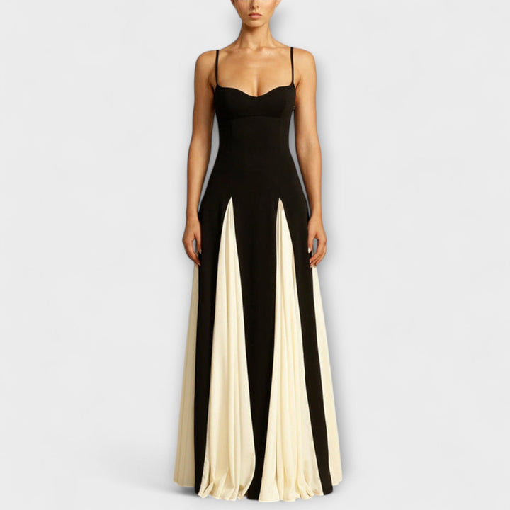 Classic Elegance A-Line Maxi Dress with Tulle Panels