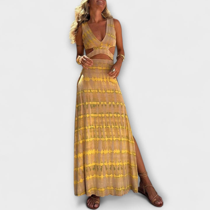 Tie-Dye Cutout Schlitz Stretch Dress