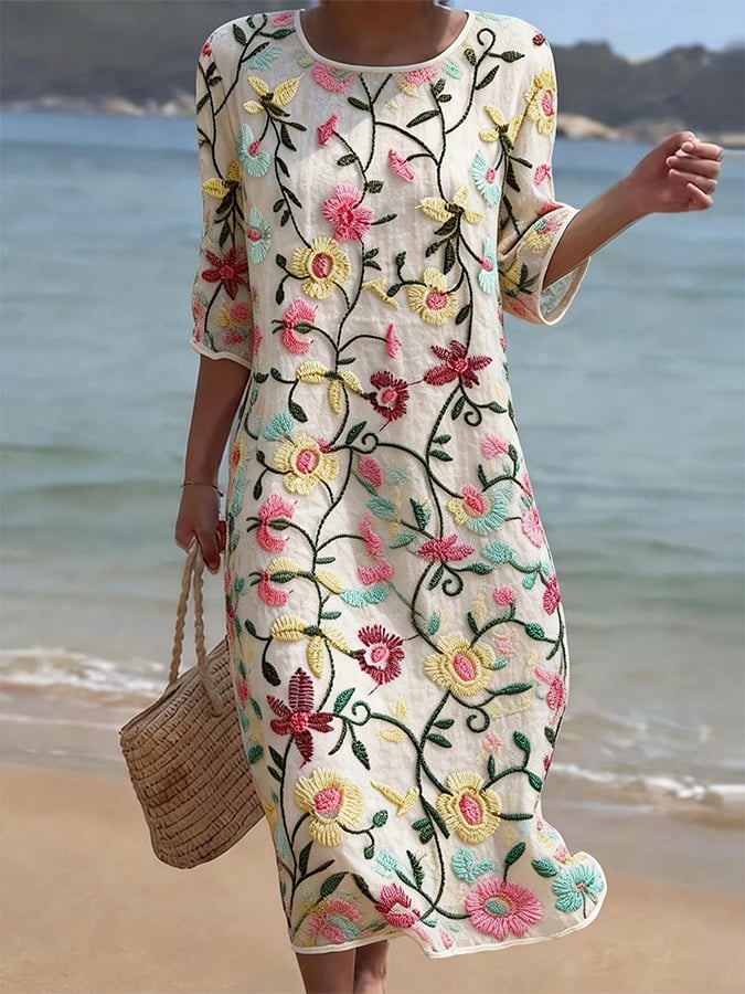 Women's Casual Floral Print Round Neck Dress