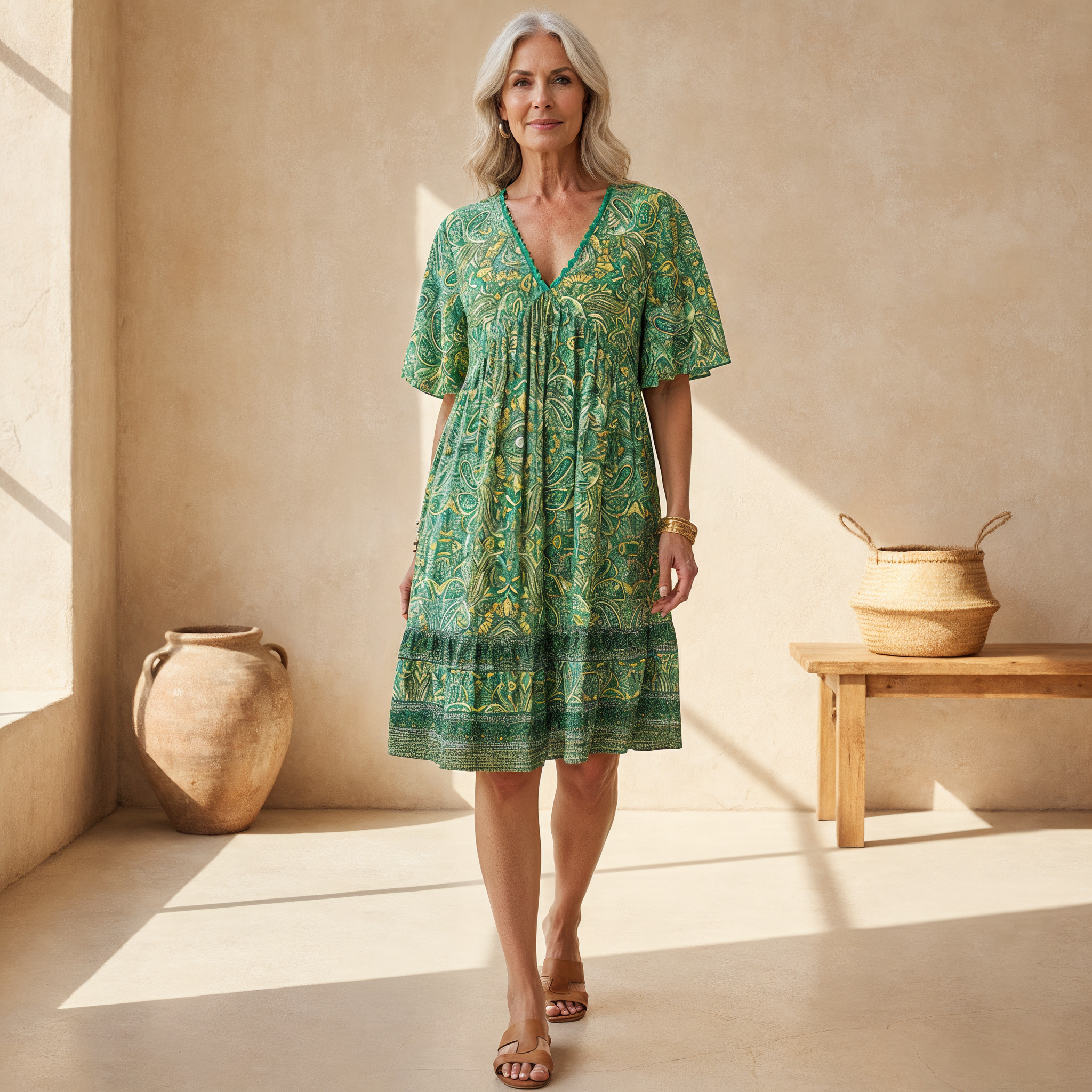 Women's Boho Dress with Floral Print | V-neck