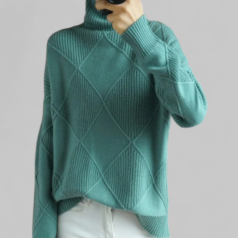 Rebecca | Women’s Winter Oversized Patterned Turtlenecks Sweater