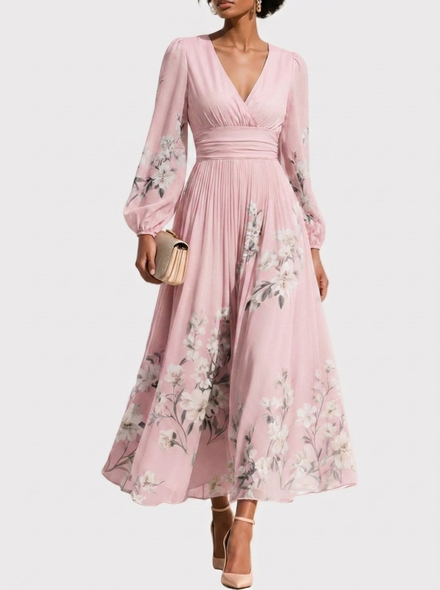 Serafina – Pleated Dress with V-Neck