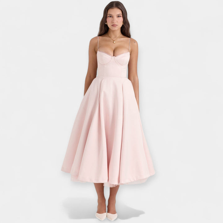 Midi Dress with Tulle Sheer Details