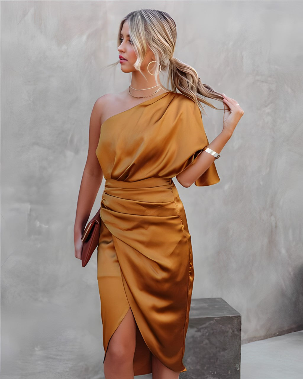 Ava | Women’s One Shoulder Wrap Midi Dress