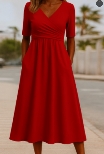 Women's Stylish V-Neck 3/4 Sleeve Wrap Dress | Midi