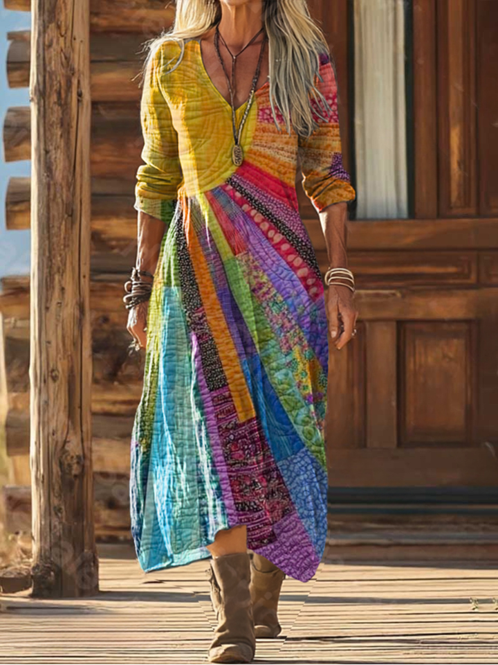 Midi Dress Cotton Bohemian Long Sleeve
