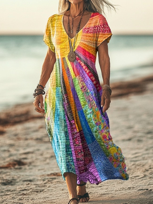 Midi Dress Cotton Bohemian Long Sleeve