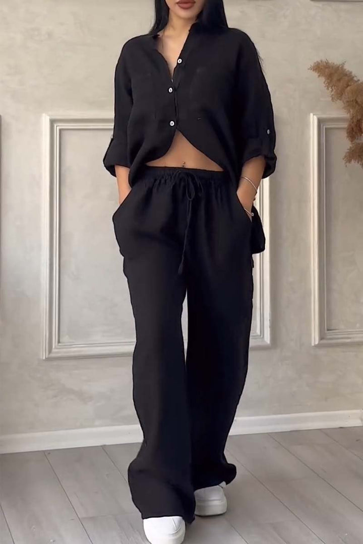 Fara - Luxe Cotton & Linen Ensemble – Shirt & Trousers Set