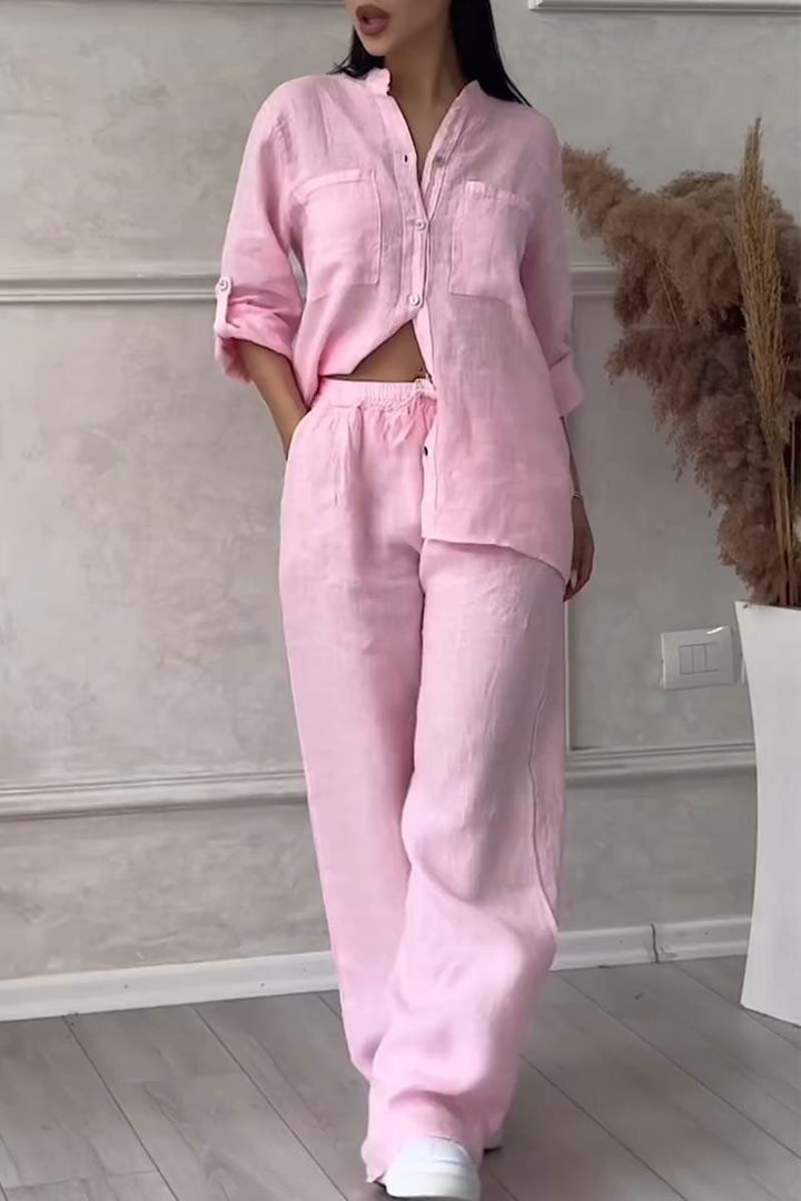 Fara - Luxe Cotton & Linen Ensemble – Shirt & Trousers Set