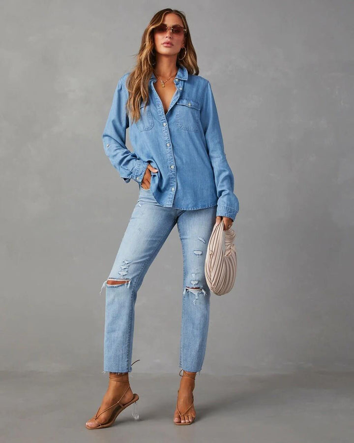 Women's Button Down Long Sleeves Shirt | Chest Pockets