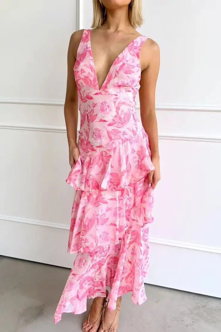 Women’s Floral Ruffle Tiered Maxi Dress
