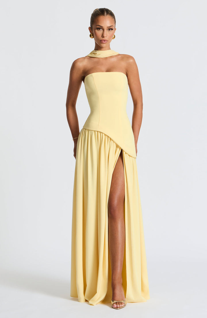 Women’s Strapless Wedding Guest Dress with High Slit | Maxi