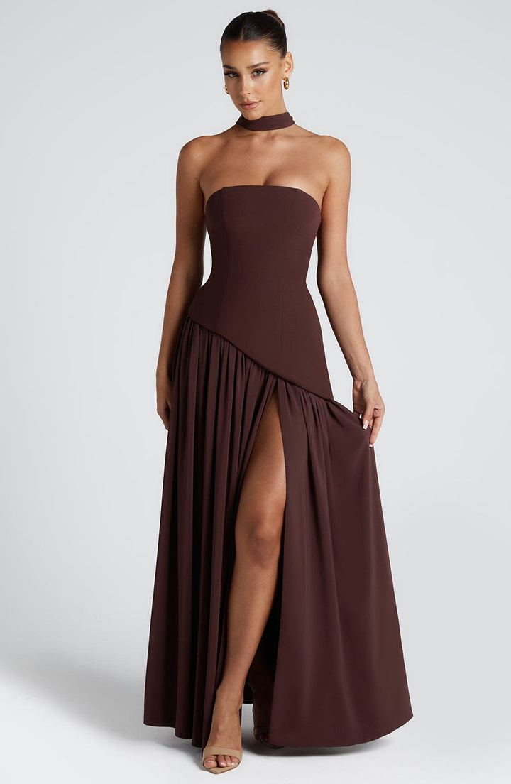 Women’s Strapless Wedding Guest Dress with High Slit | Maxi