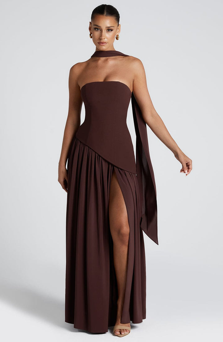 Women’s Strapless Wedding Guest Dress with High Slit | Maxi