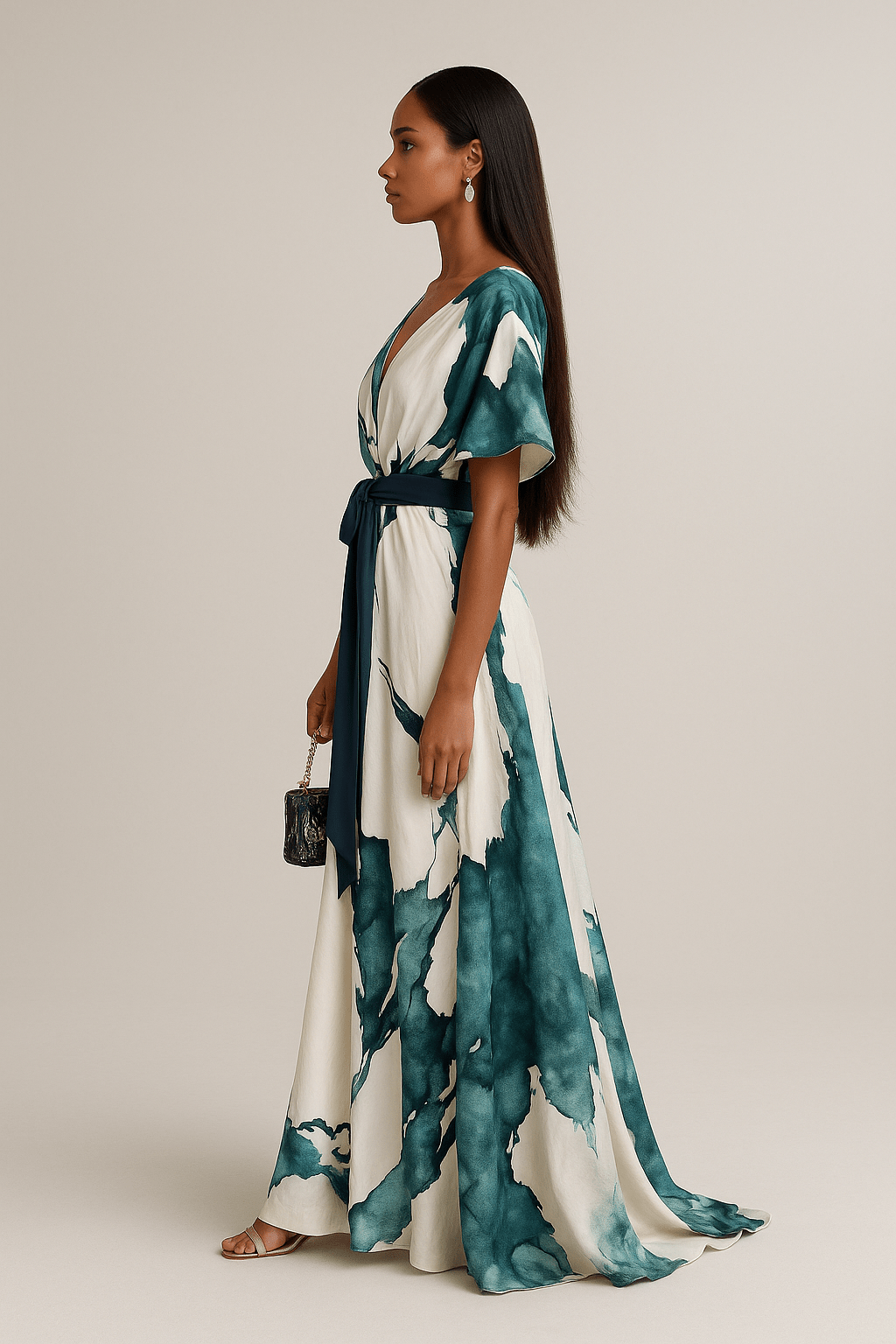 Women's Wrap V Neck Dress | Maxi