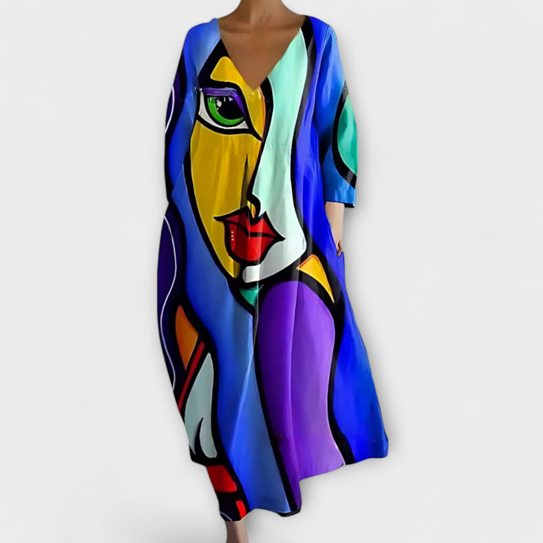 Colorful Dress with V-Neck