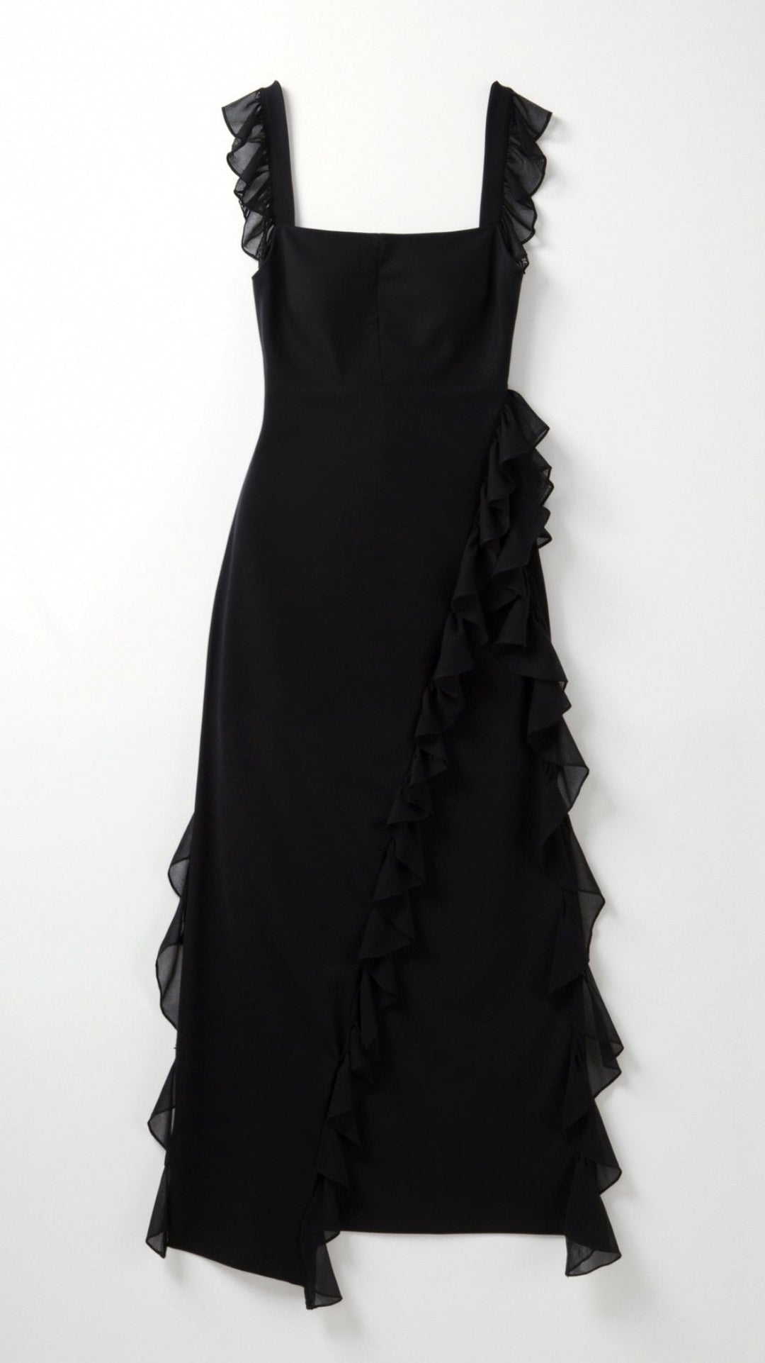 Women's Ruffle Wedding Guest Dress with High Slit | Maxi