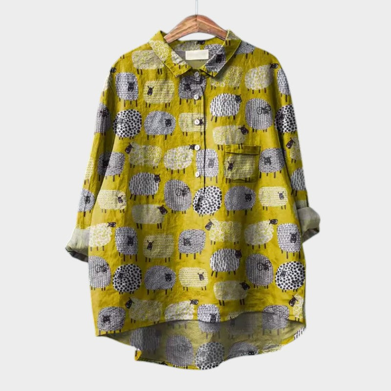 Women's Casual Sheep Printed Shirt | Yellow