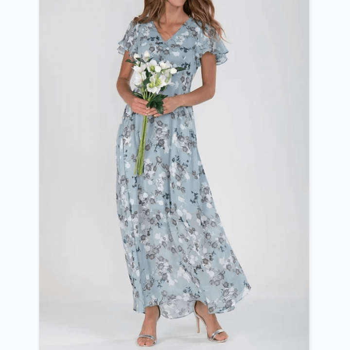 Women's V Neck Floral Short Sleeves Dress | Midi