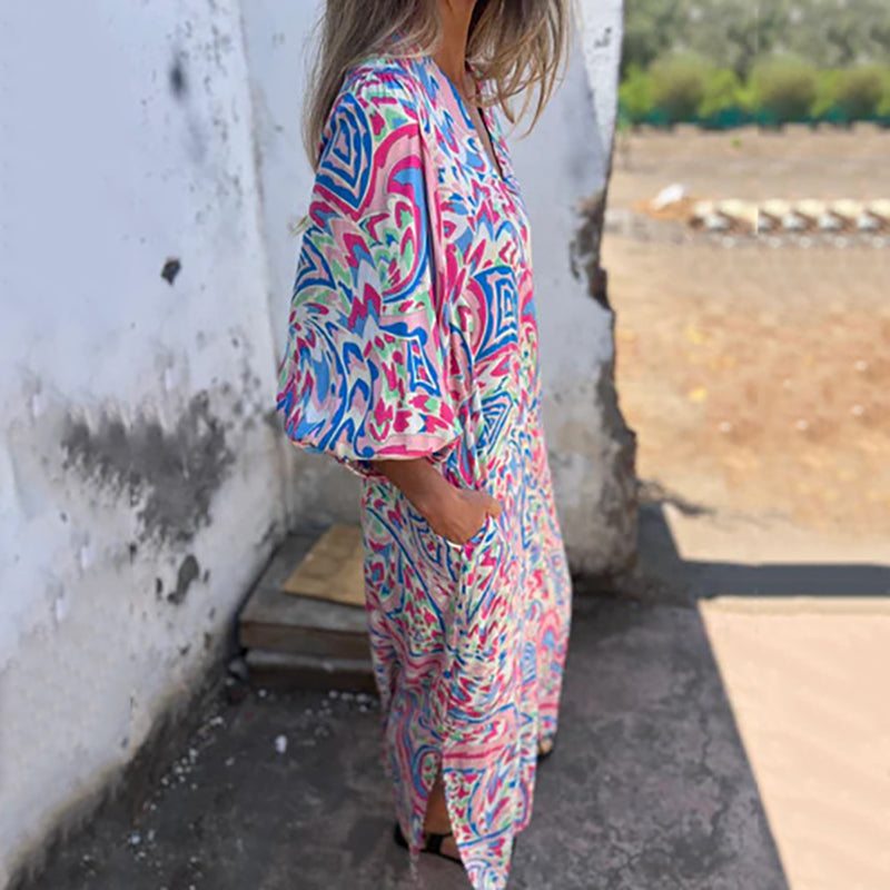 Lowri™ | Stylish Maxi Dress with V-Neck and Pockets