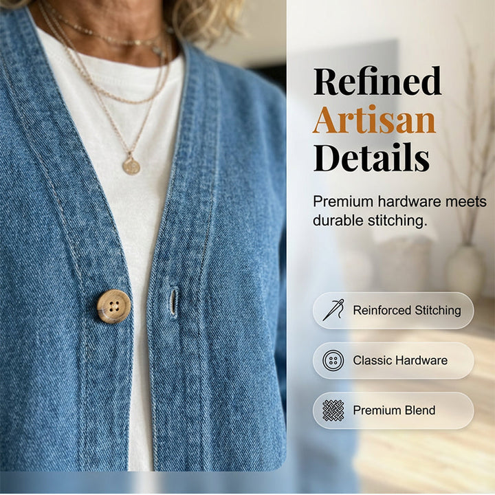 Classic Women's Denim Jacket – V-Neck, Button Placket & Relaxed Casual Fit