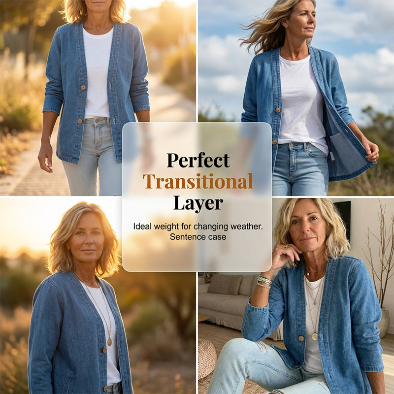 Classic Women's Denim Jacket – V-Neck, Button Placket & Relaxed Casual Fit