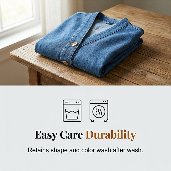 Classic Women's Denim Jacket – V-Neck, Button Placket & Relaxed Casual Fit