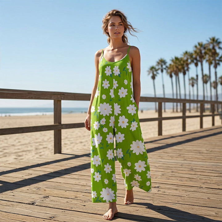 Women's Jumpsuit with Thin Straps, Floral Print, Wide Legs, Summer