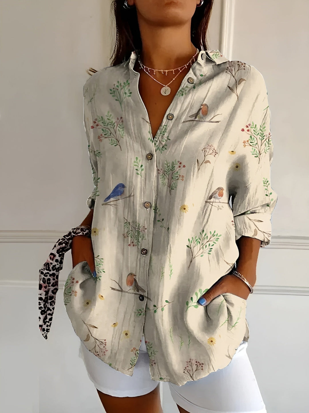 Women's Floral Button-Down Long Sleeve Shirt | Collared Neckline
