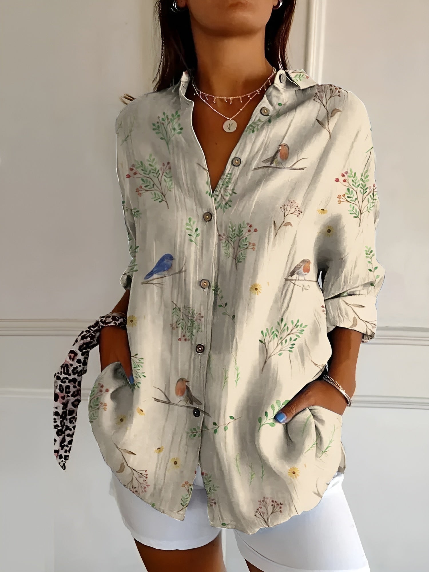 Women's Floral Button-Down Long Sleeve Shirt | Collared Neckline