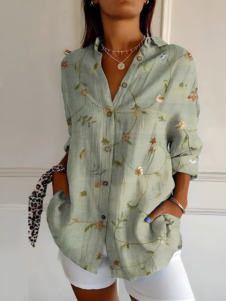 Women's Floral Button-Down Long Sleeve Shirt | Collared Neckline