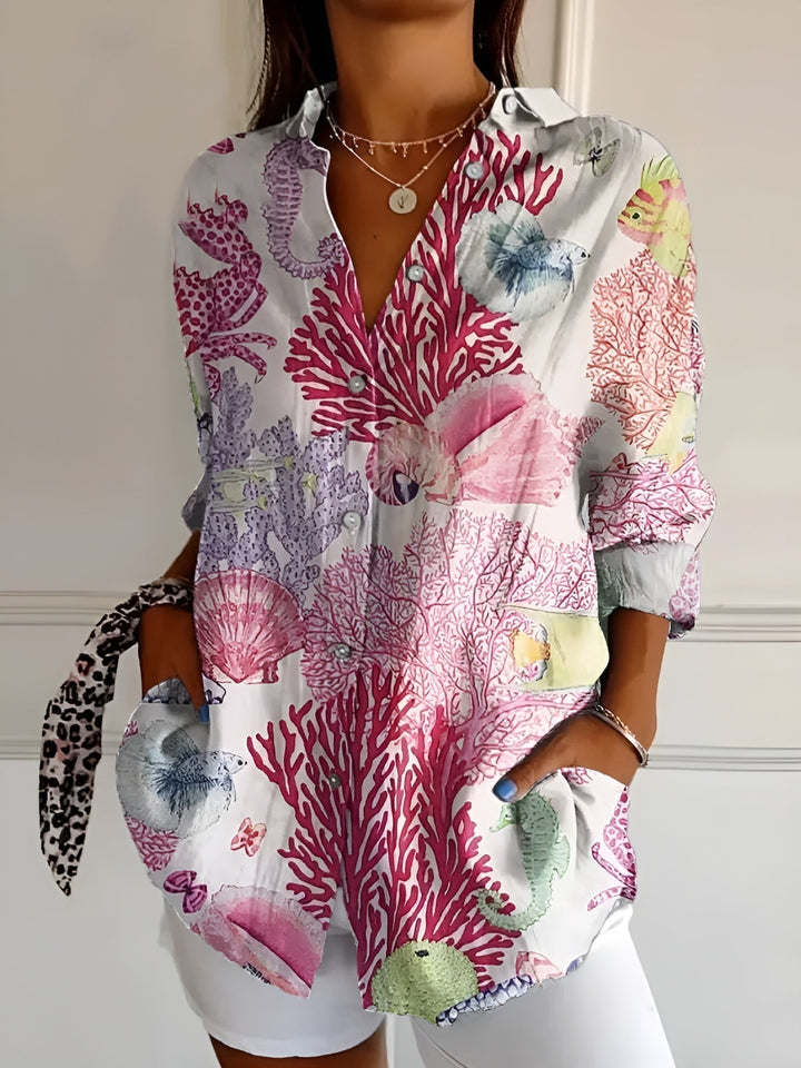 Women's Floral Button-Down Long Sleeve Shirt | Collared Neckline