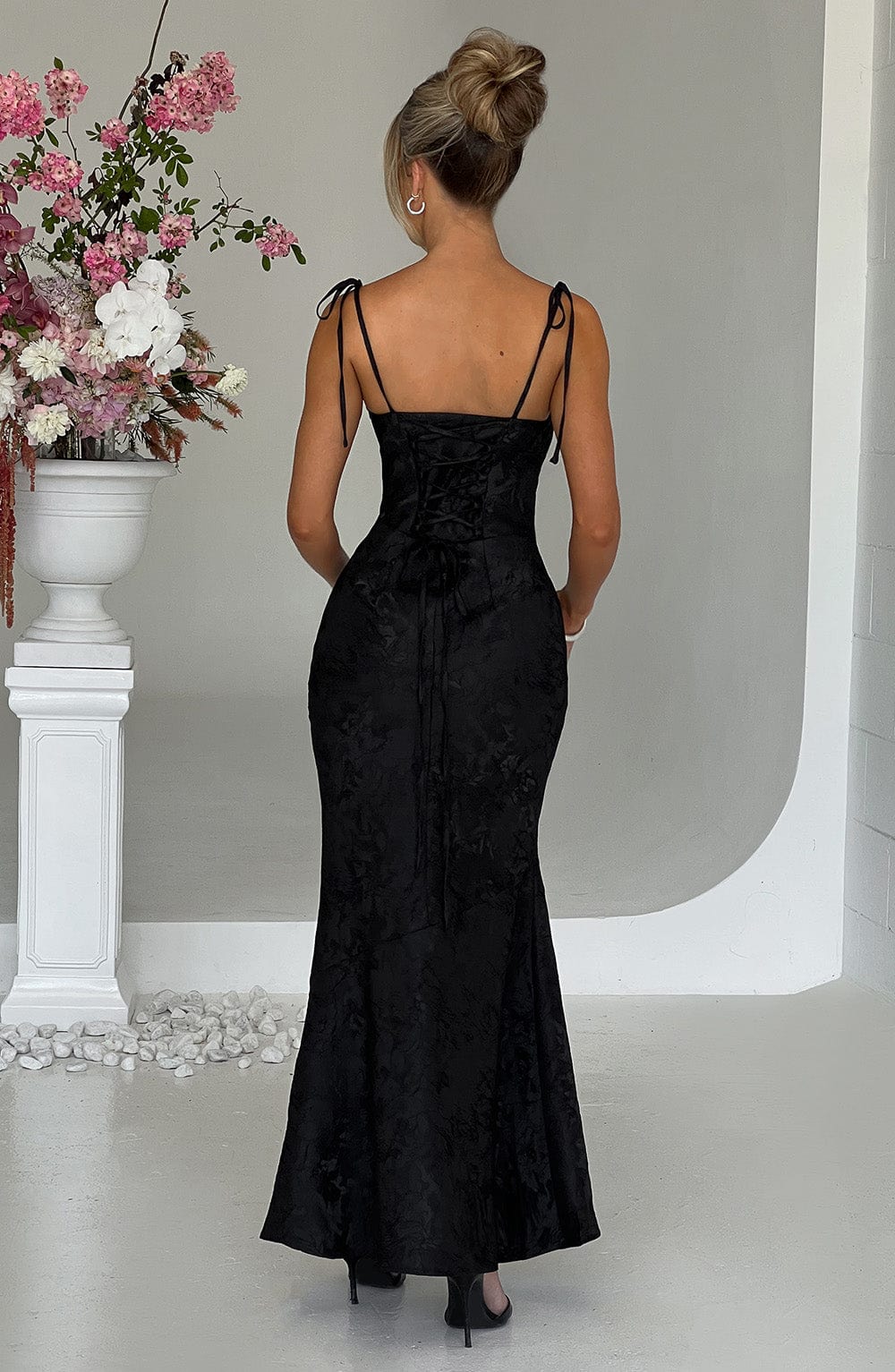 Women's Fitted Wedding Guest Dress with Tie Straps | Maxi