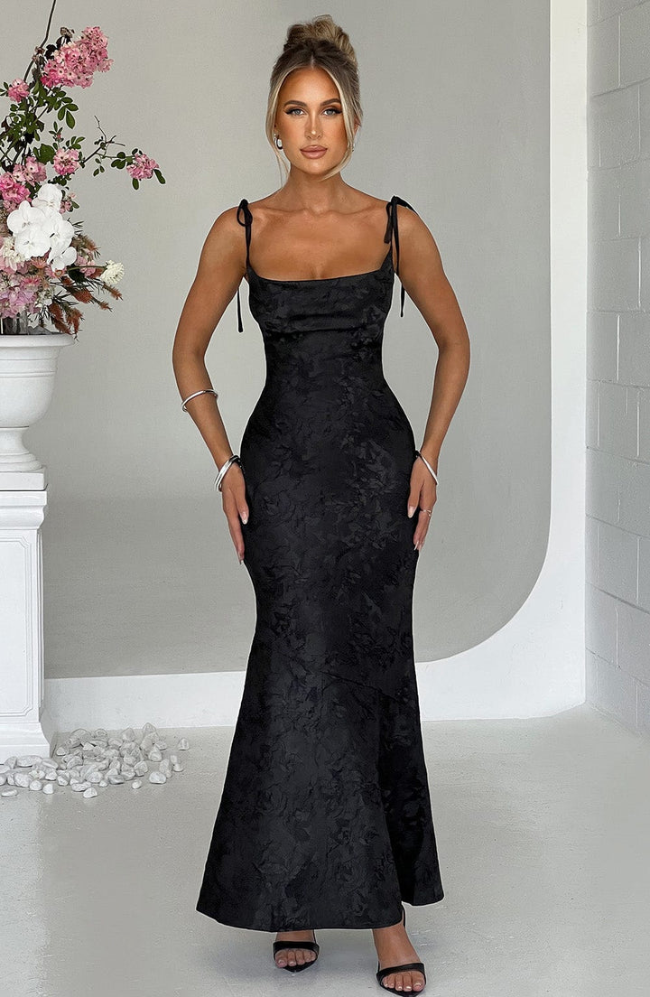 Women's Fitted Wedding Guest Dress with Tie Straps | Maxi
