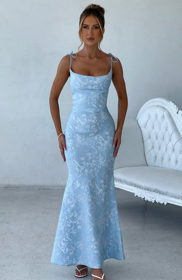 Women's Fitted Wedding Guest Dress with Tie Straps | Maxi