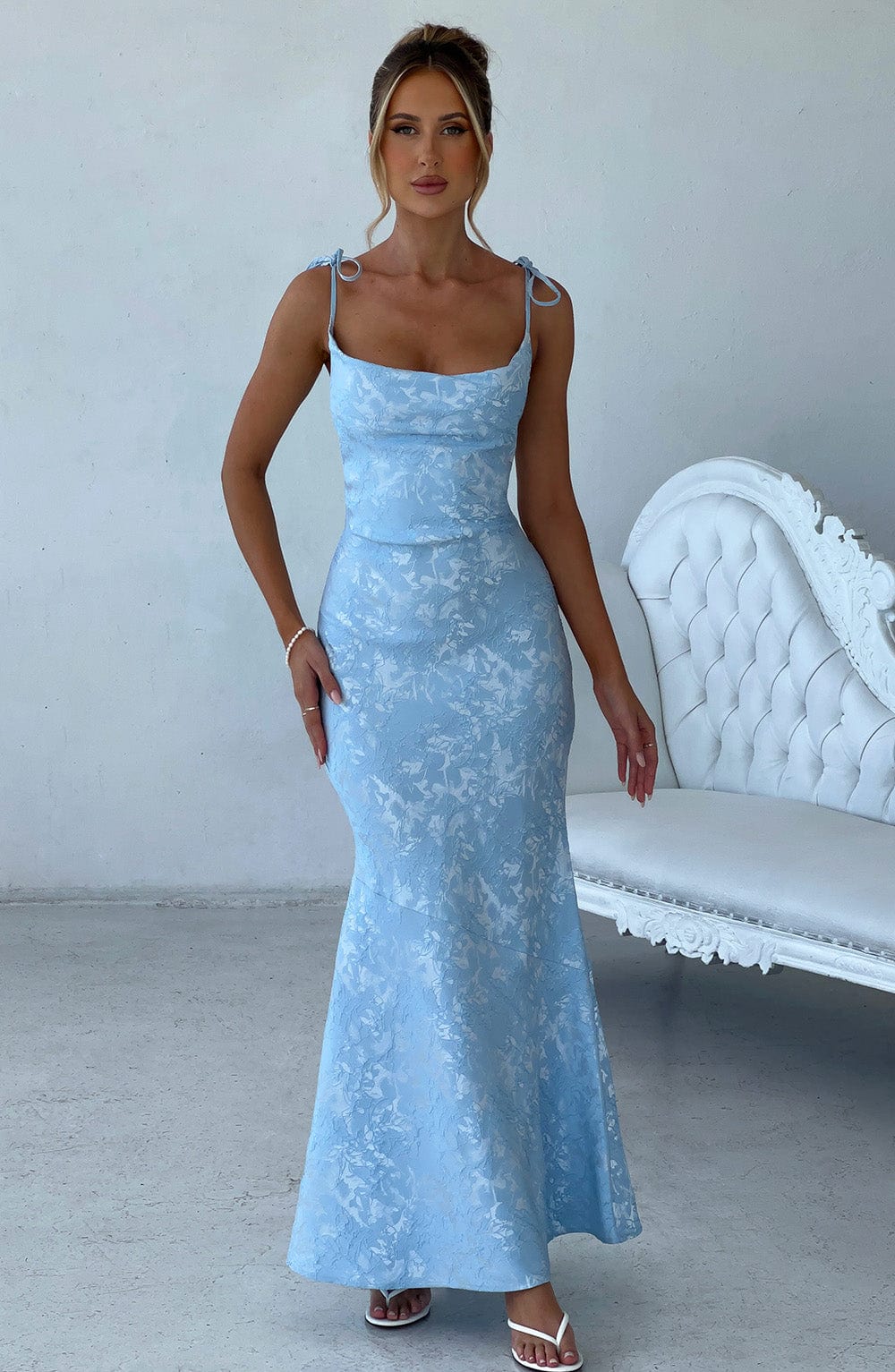 Women's Fitted Wedding Guest Dress with Tie Straps | Maxi