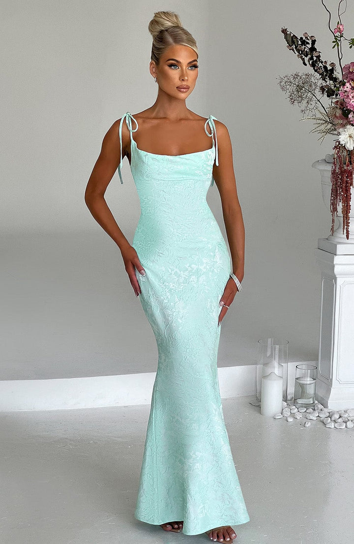 Women's Fitted Wedding Guest Dress with Tie Straps | Maxi