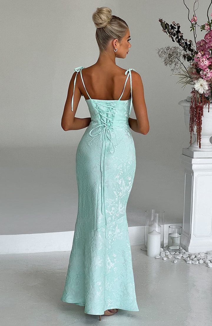 Women's Fitted Wedding Guest Dress with Tie Straps | Maxi