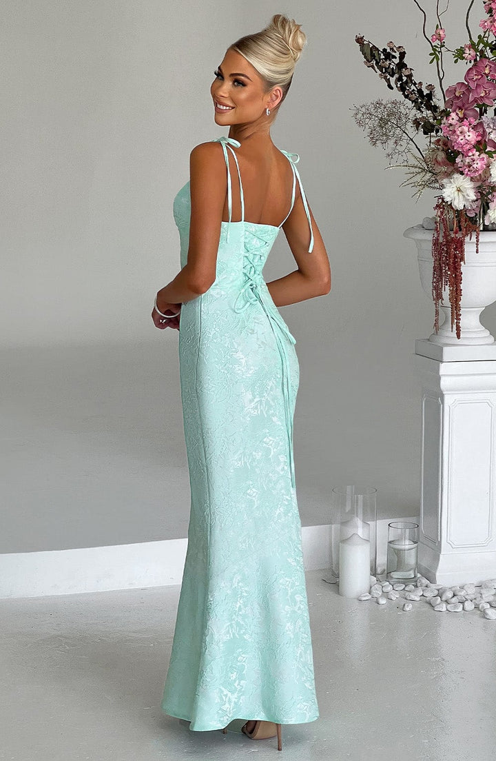 Women's Fitted Wedding Guest Dress with Tie Straps | Maxi