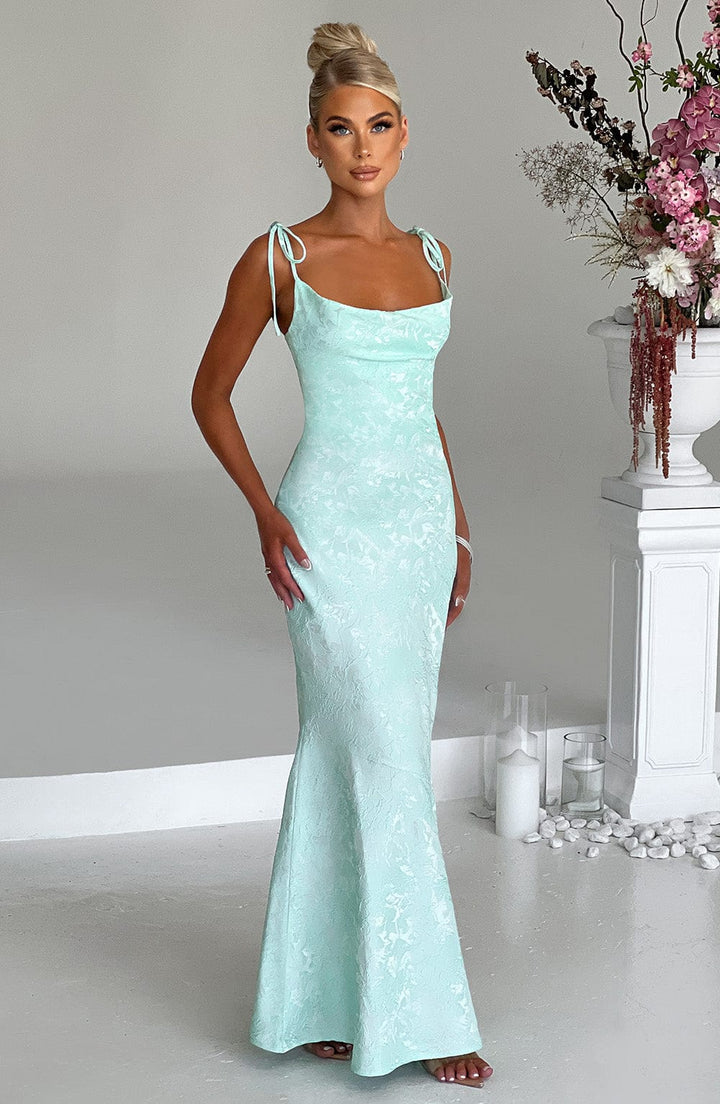 Women's Fitted Wedding Guest Dress with Tie Straps | Maxi