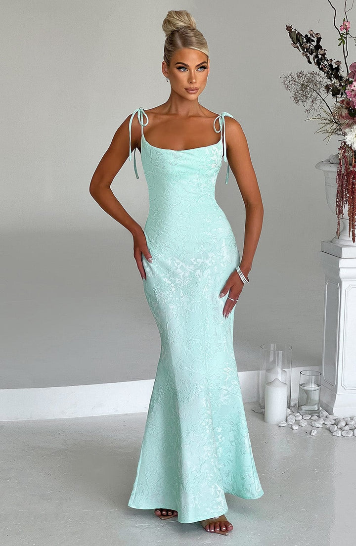 Women's Fitted Wedding Guest Dress with Tie Straps | Maxi