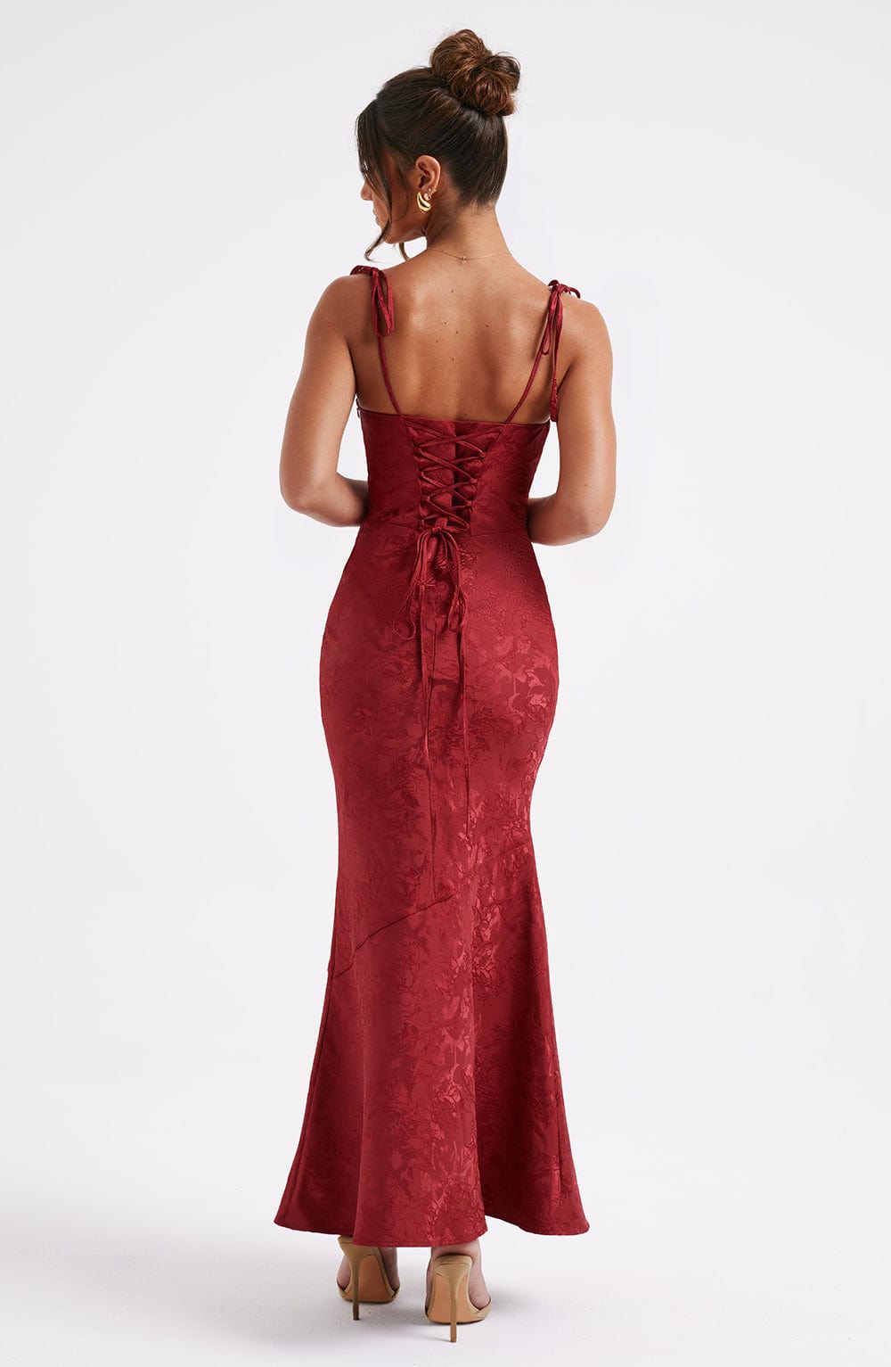 Women's Fitted Wedding Guest Dress with Tie Straps | Maxi