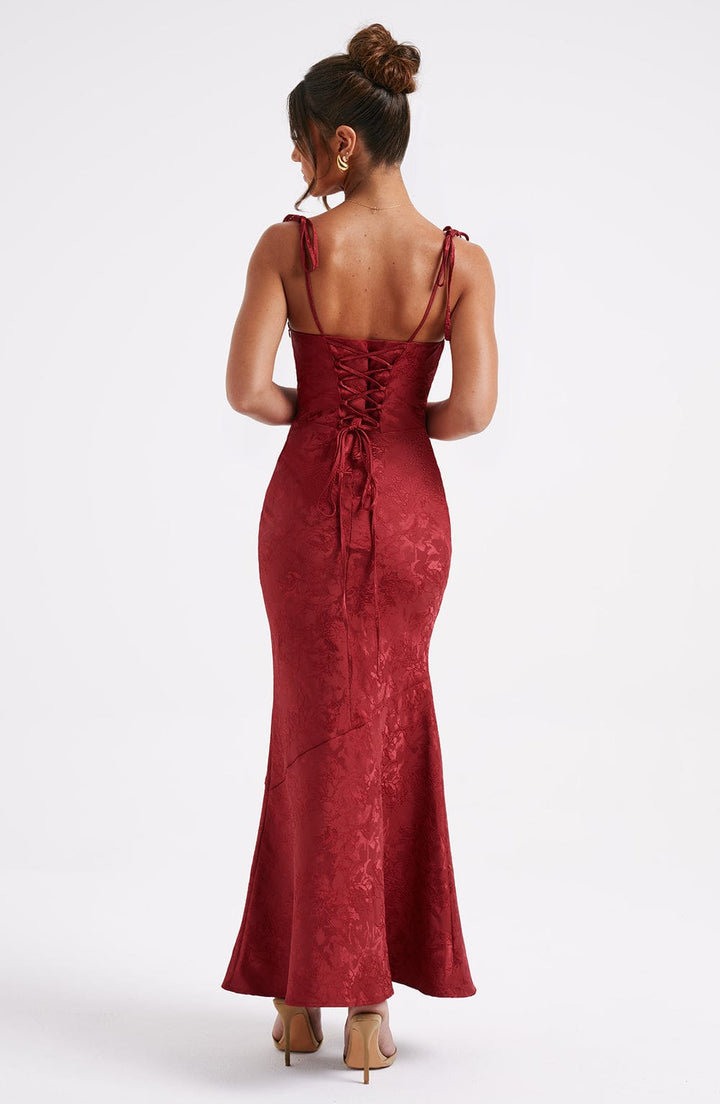 Women's Fitted Wedding Guest Dress with Tie Straps | Maxi
