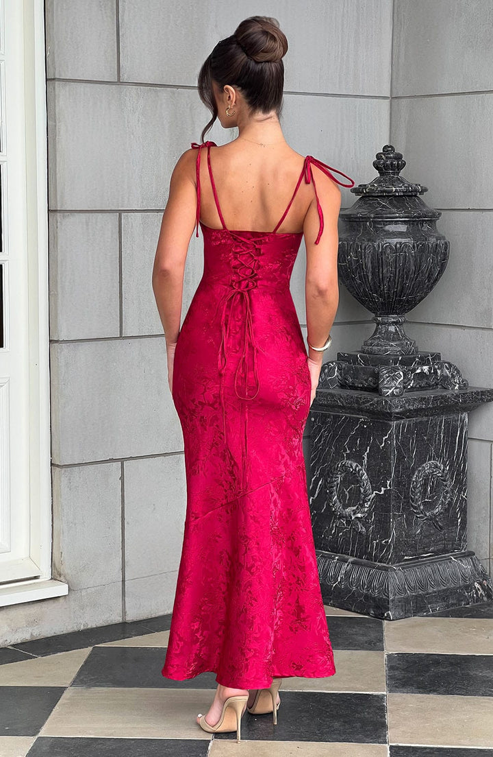Women's Fitted Wedding Guest Dress with Tie Straps | Maxi