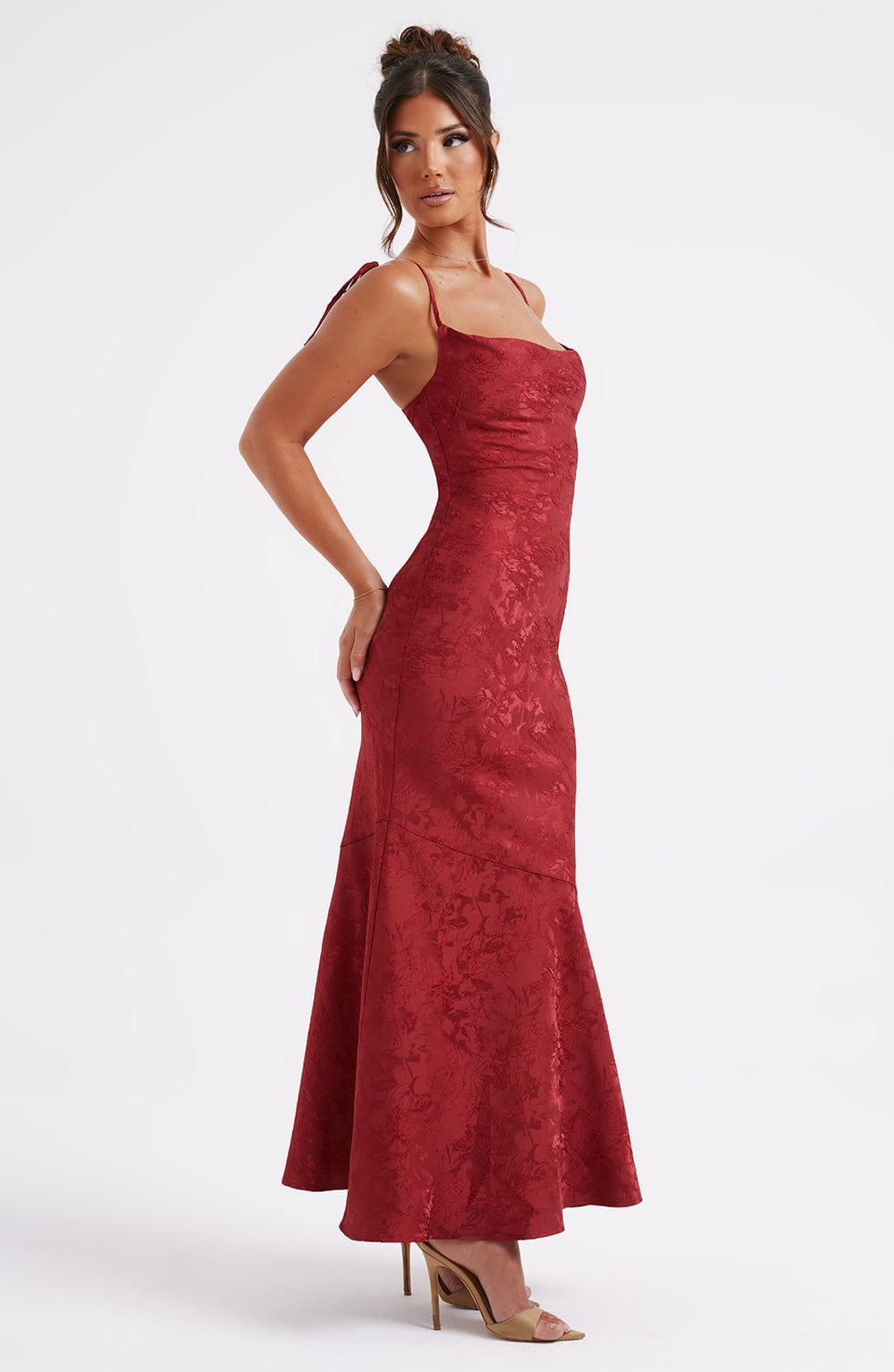 Women's Fitted Wedding Guest Dress with Tie Straps | Maxi
